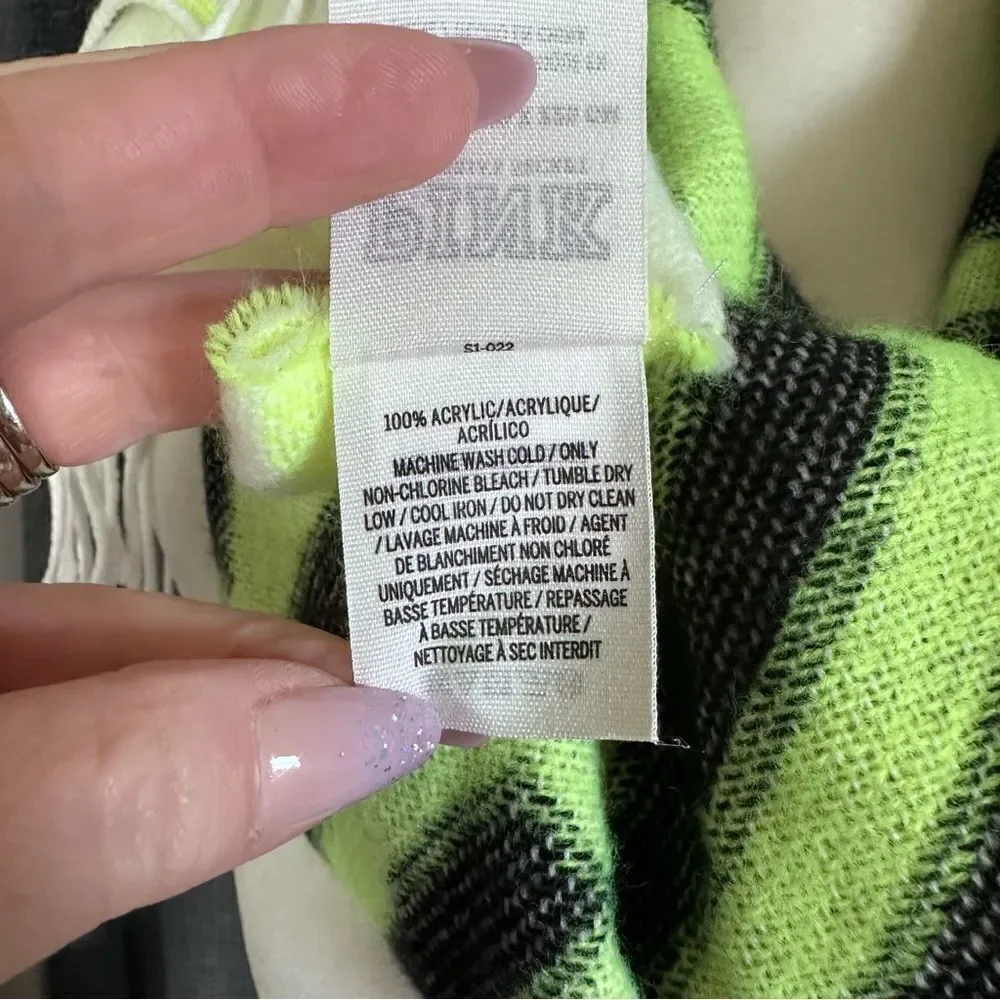 Victoria's Secret PINK Oversized Neon Green Black Logo Reversible Blanket Scarf